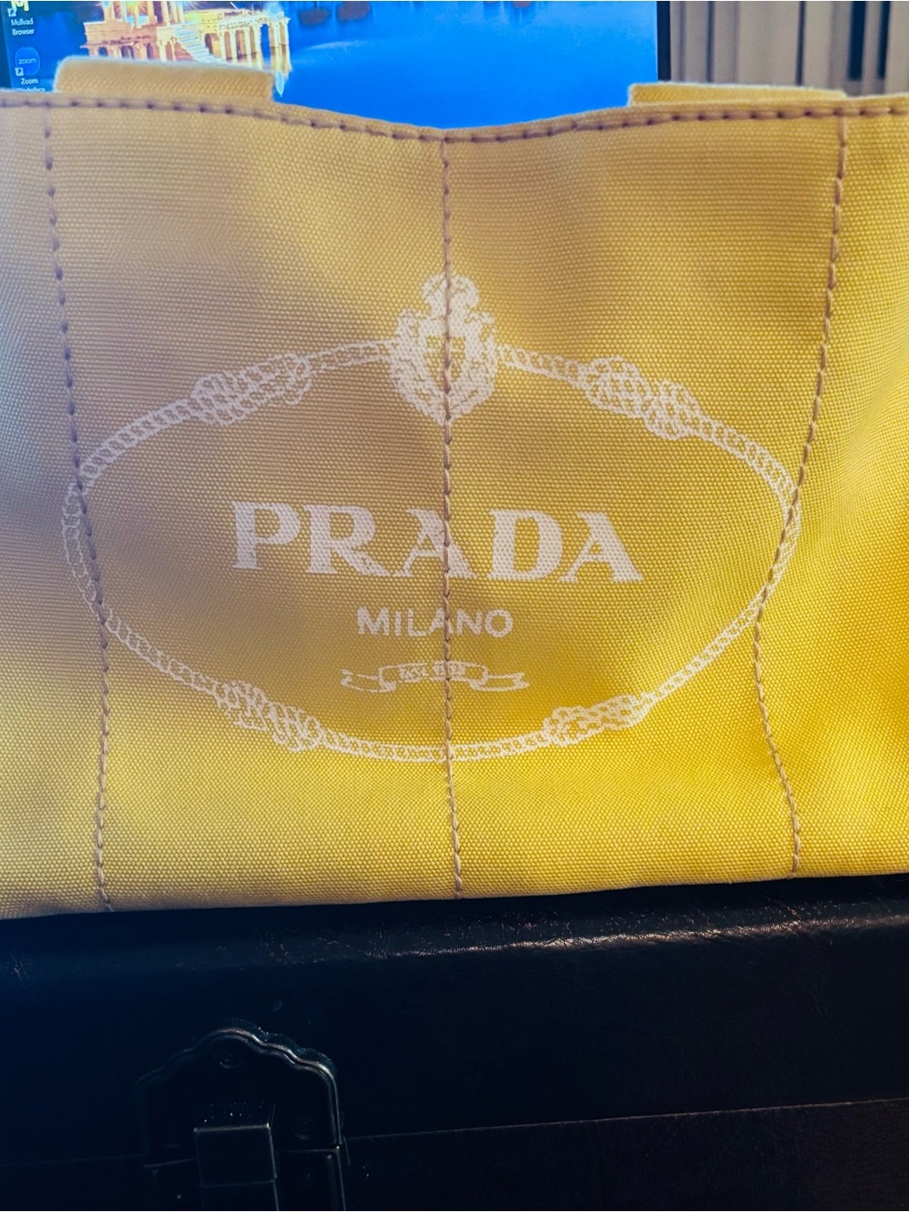 Prada Large Yellow Canvas Tote with White Logo